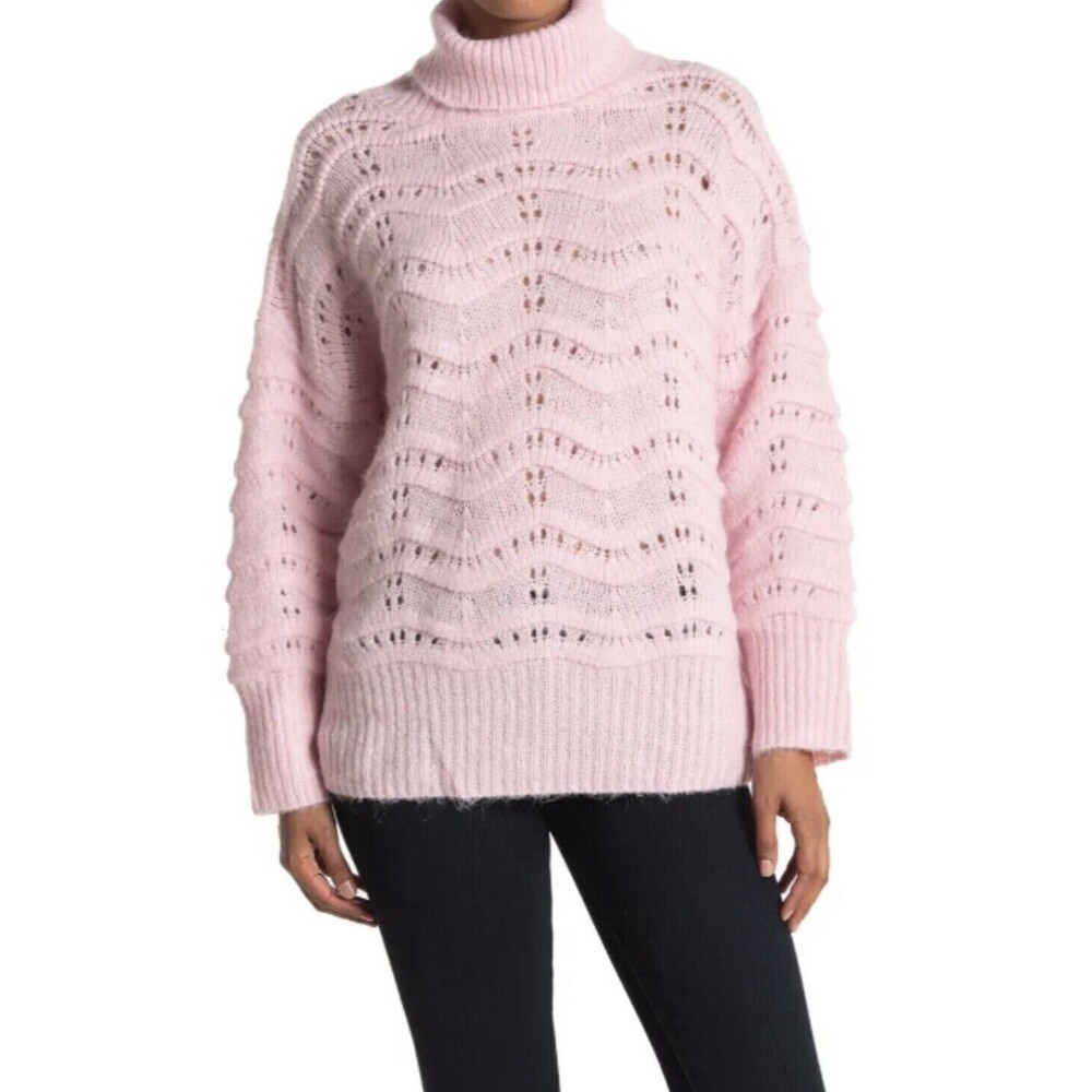 Frnch Nordstrom Turtleneck Sweater Top M/L Open Knit Raglan Sleeve Pink NWT B12